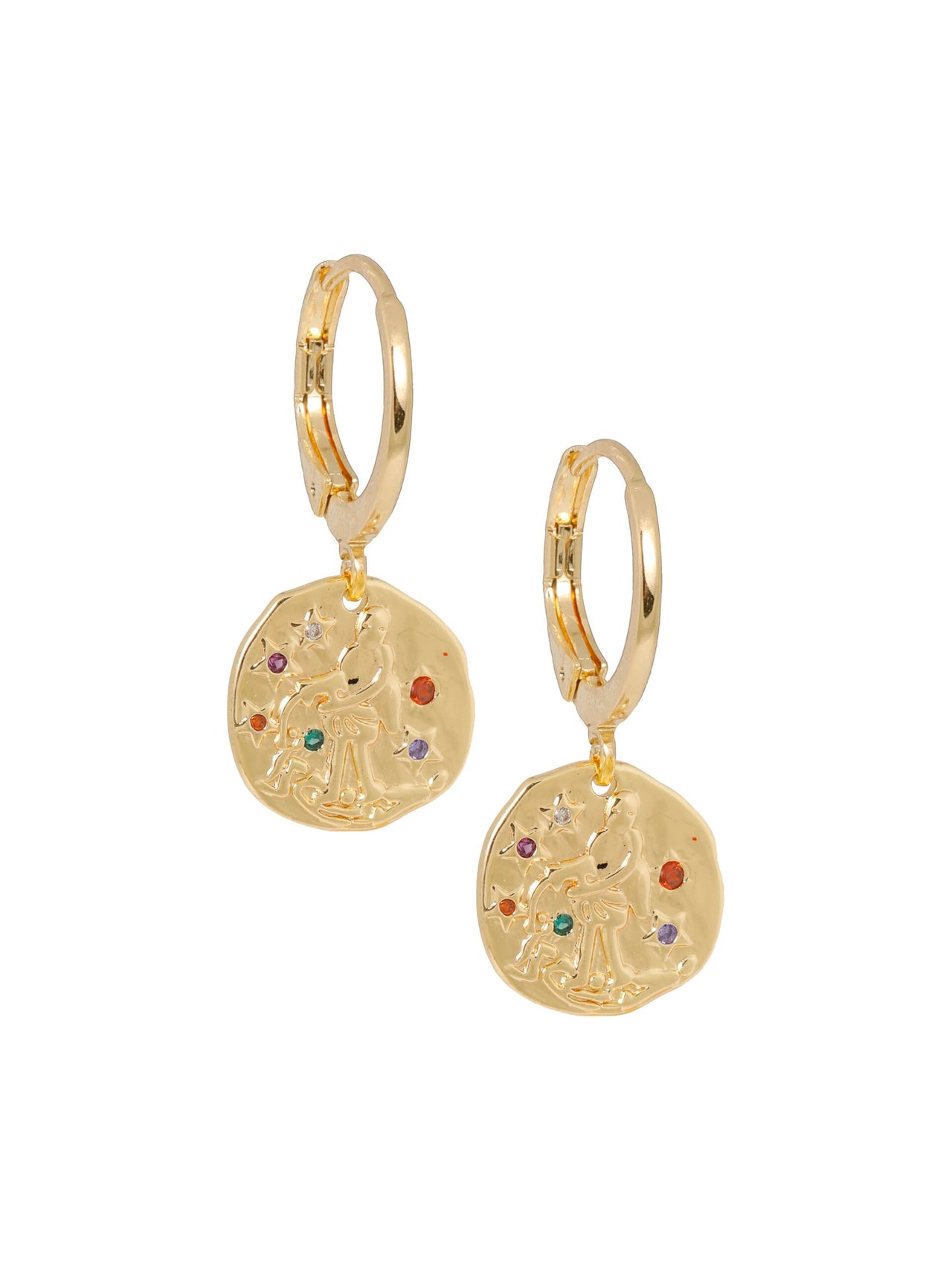 Oorbellen met gouden muntjes en gekleurde steentje goud - LEEF mode en accessoires
