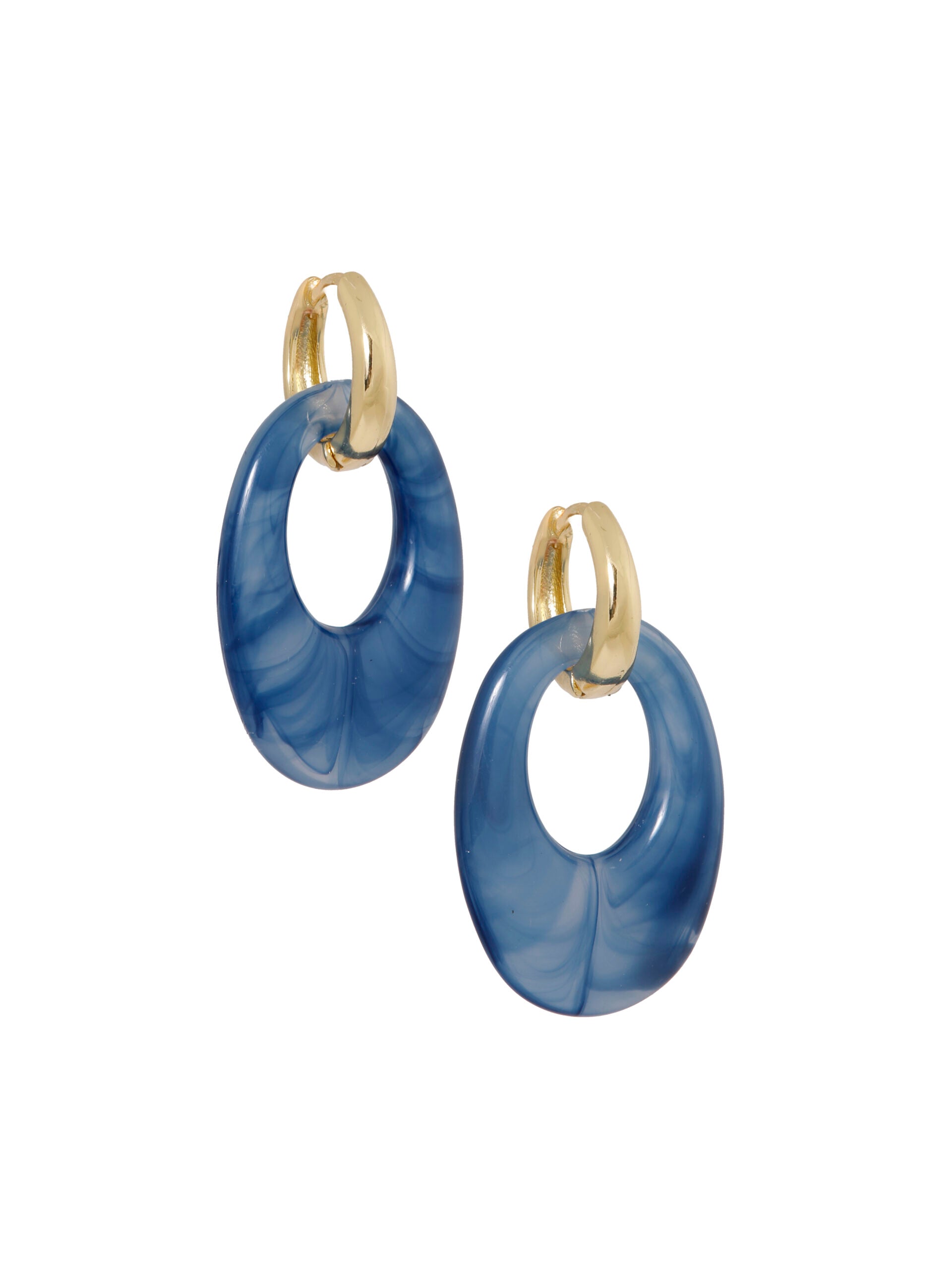 Oorringen met ovale hanger (4cm) blauw - LEEF mode en accessoires