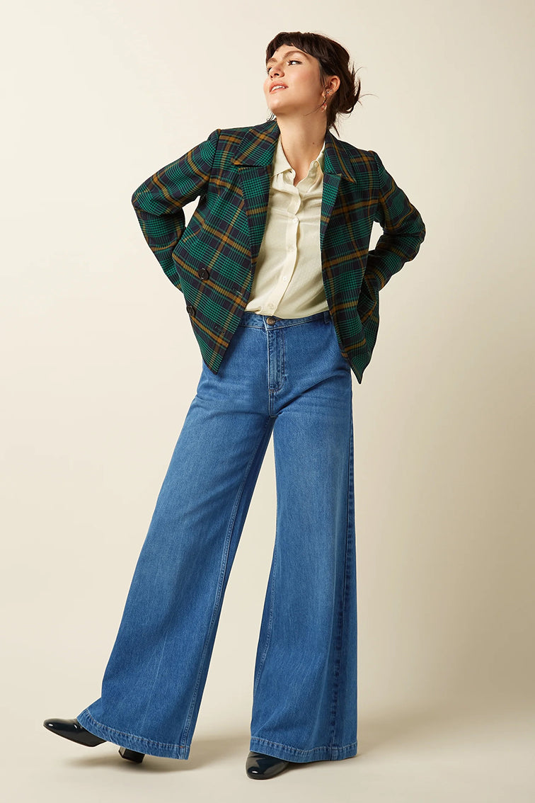 Pattie Coat Leeds Check 445 Evening Blue - LEEF mode en accessoires