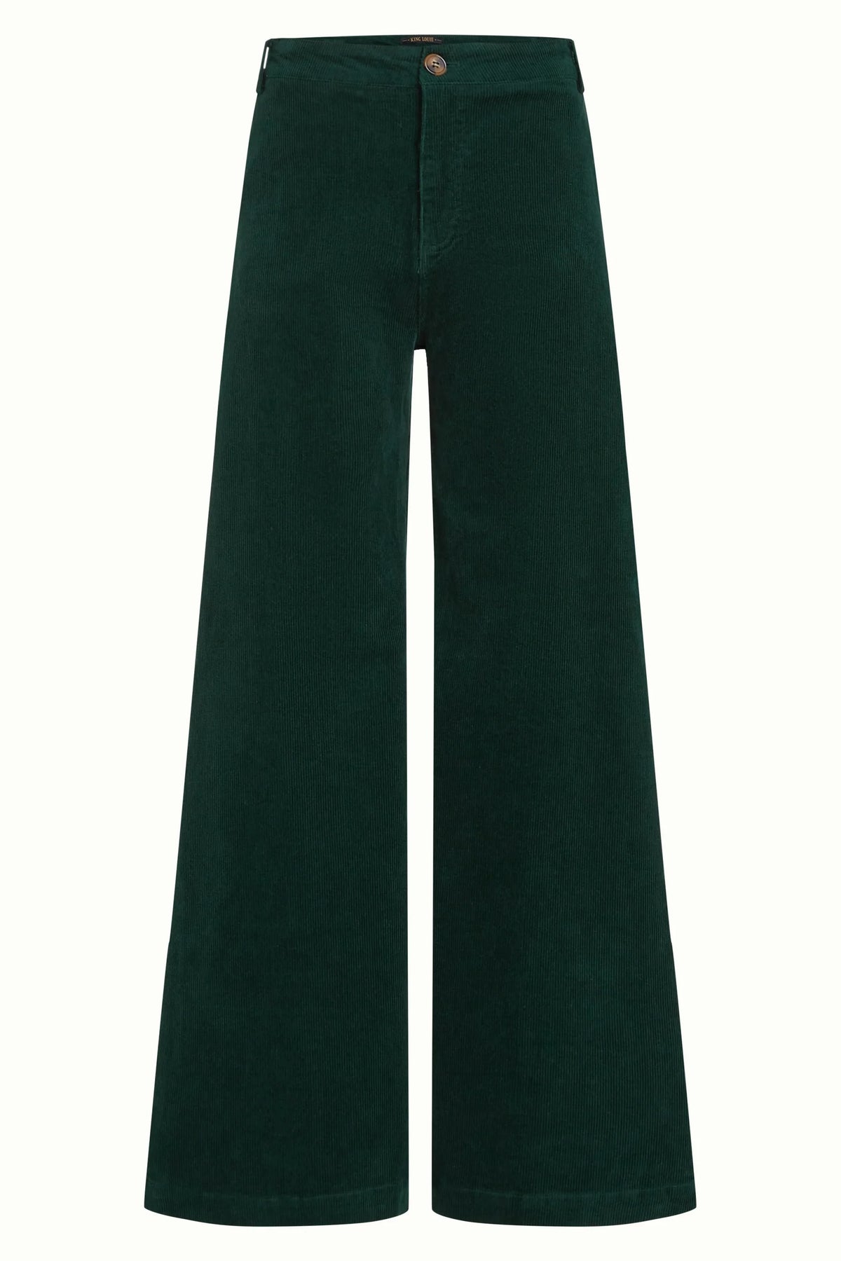 Groene Peppa Pantalon in corduroy van King Louie, comfortabele en stijlvolle damesbroek in pine groen.