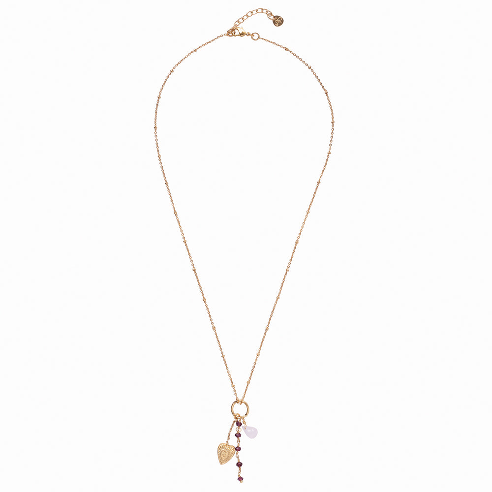 Prestige Rose Quartz Garnet Necklace GP Rose quartz - LEEF mode en accessoires