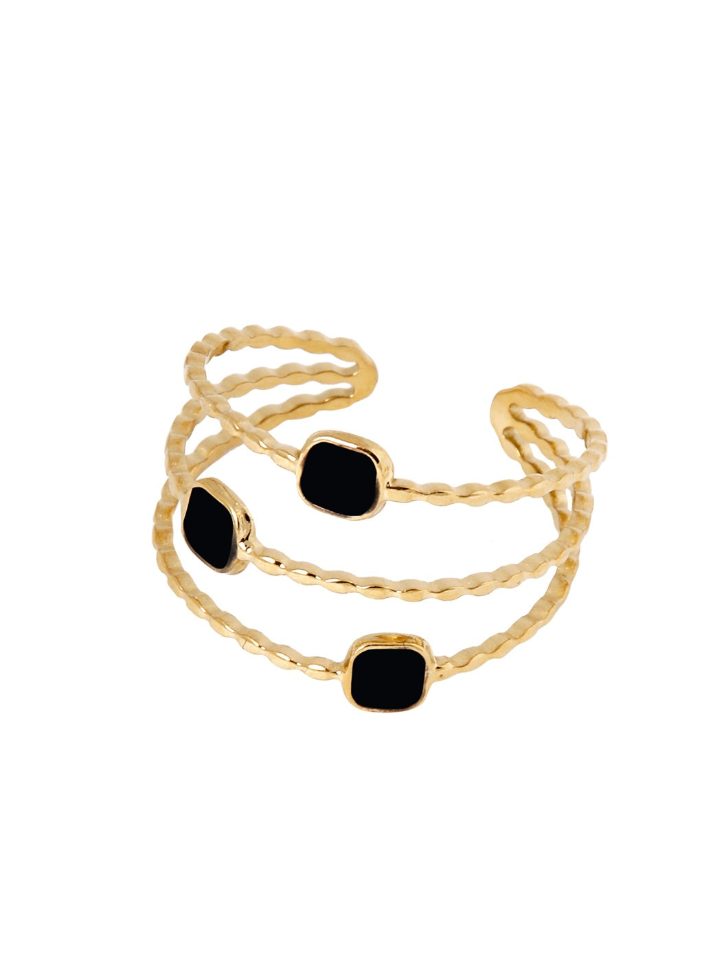 Ring met 3 steentjes zwart - LEEF mode en accessoires