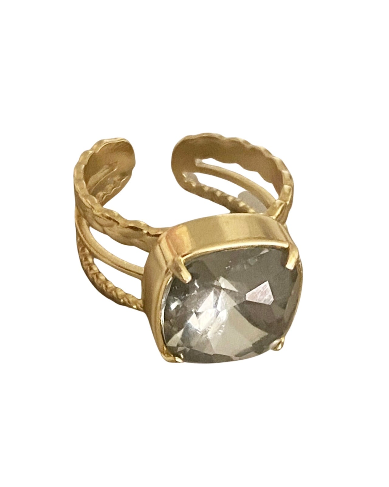 Ring met vierkante steen  grijs - LEEF mode en accessoires