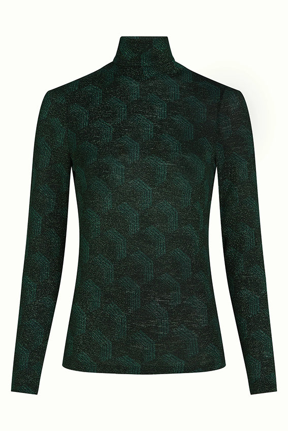 Groene rollneck top Noha 200 van King Louie, close-up van de zachte stof en ronde halslijn.