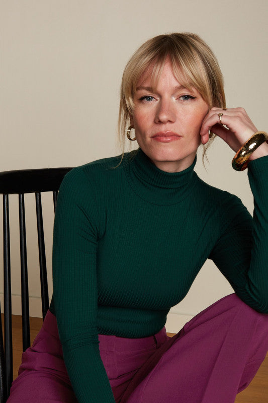 Rollneck Top Uni Rib 200 Pine Green - LEEF mode en accessoires