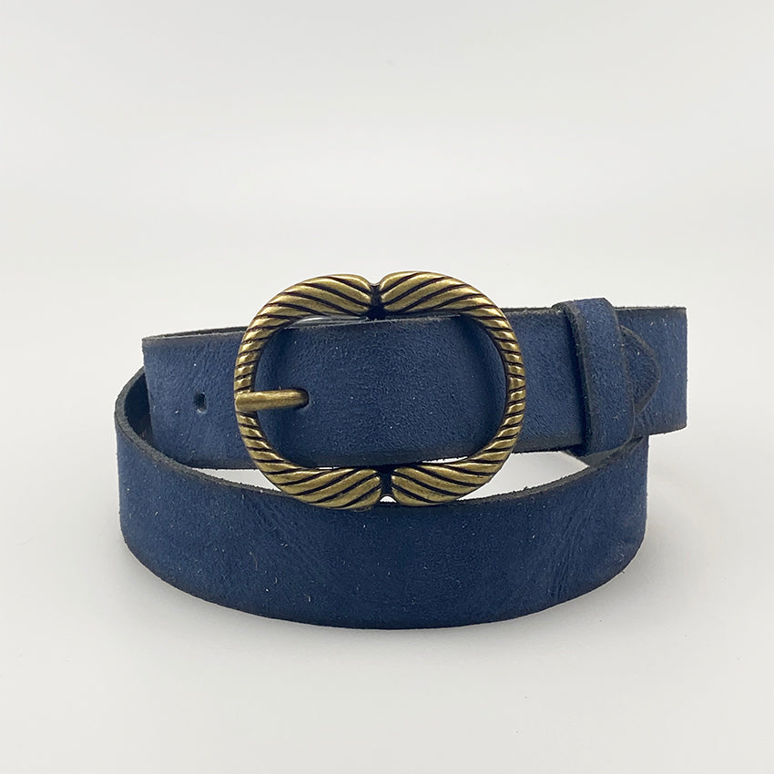 SAS- 3cm goud ovalen rib gesp donkerblauw - LEEF mode en accessoires