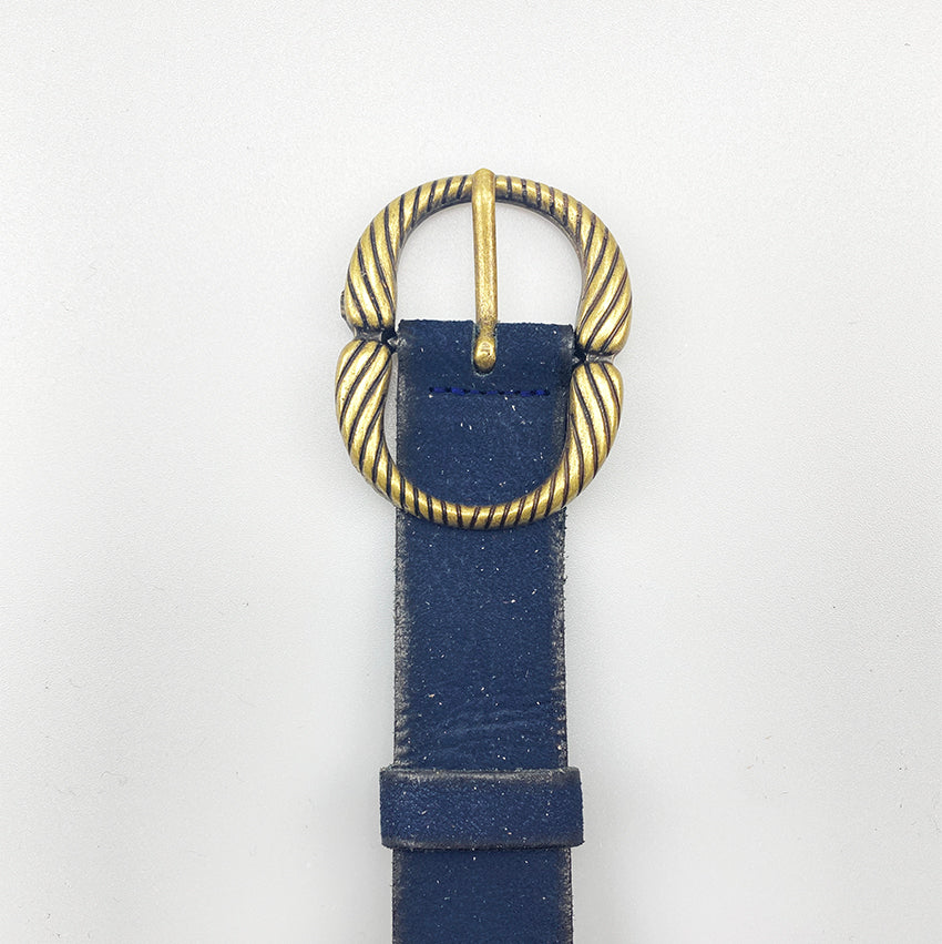 SAS- 3cm goud ovalen rib gesp donkerblauw - LEEF mode en accessoires