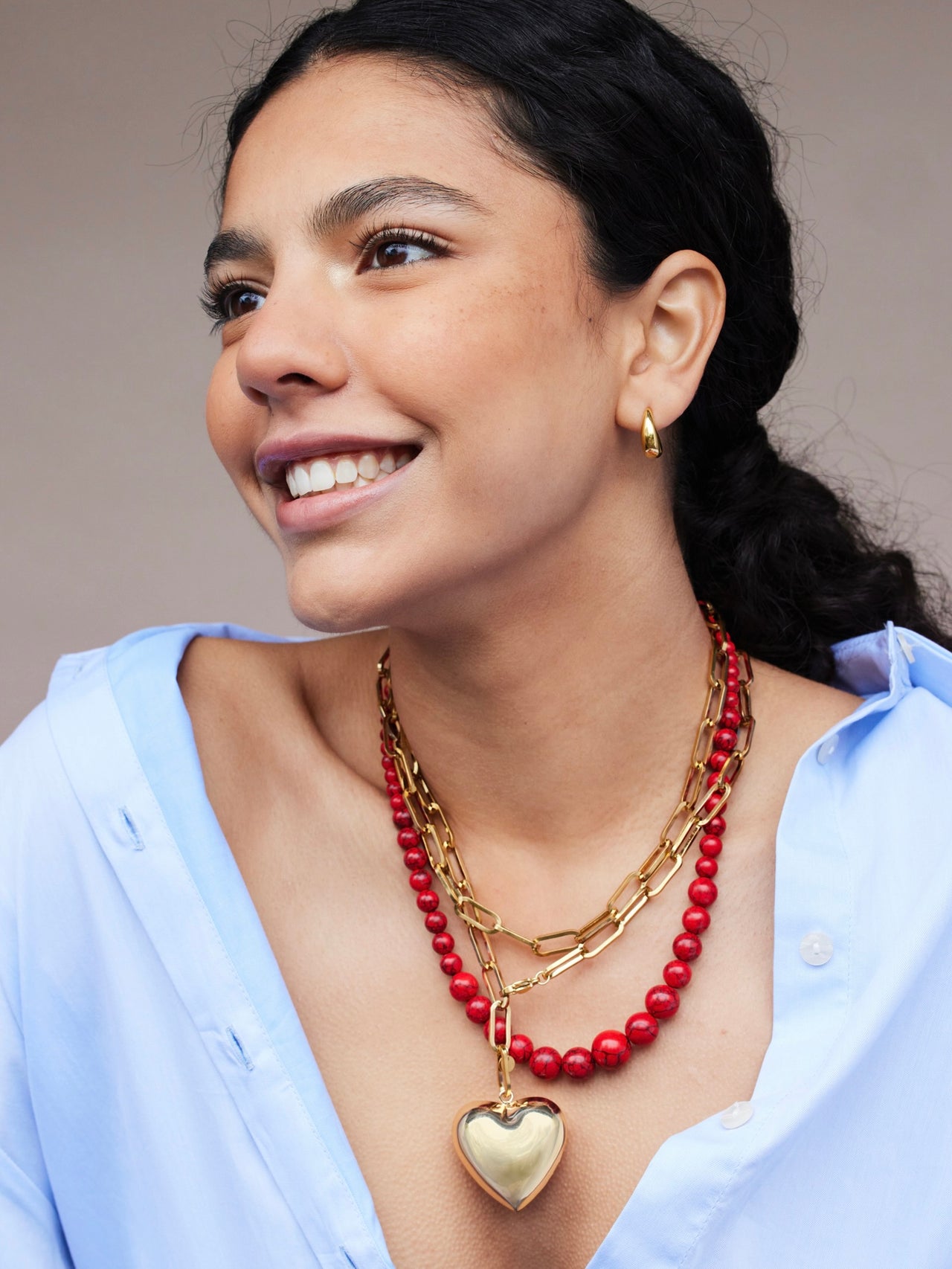 SCHAKELKETTING MET GROTE “HART” HANGER goud