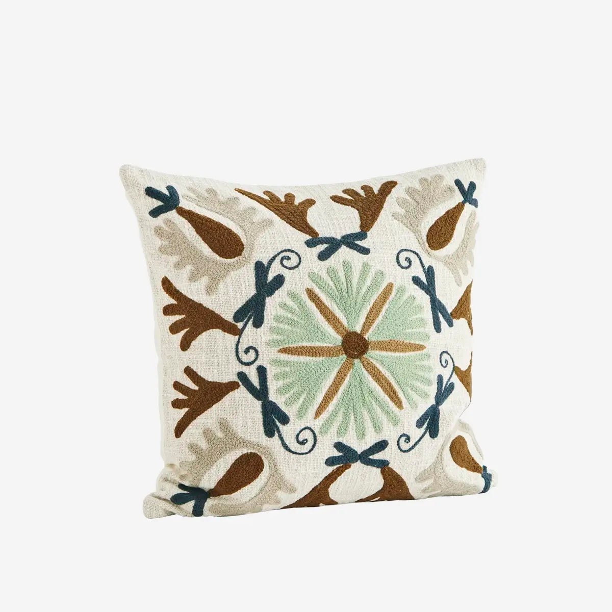 SUZANI EMBROIDERED CUSHION Off white, green, petrol, tobacco, grey - LEEF mode en accessoires