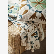 SUZANI EMBROIDERED CUSHION Off white, green, petrol, tobacco, grey - LEEF mode en accessoires