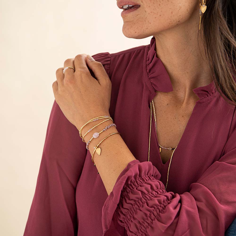 Shiny Rose Quartz Bracelet GC Rose quartz - LEEF mode en accessoires
