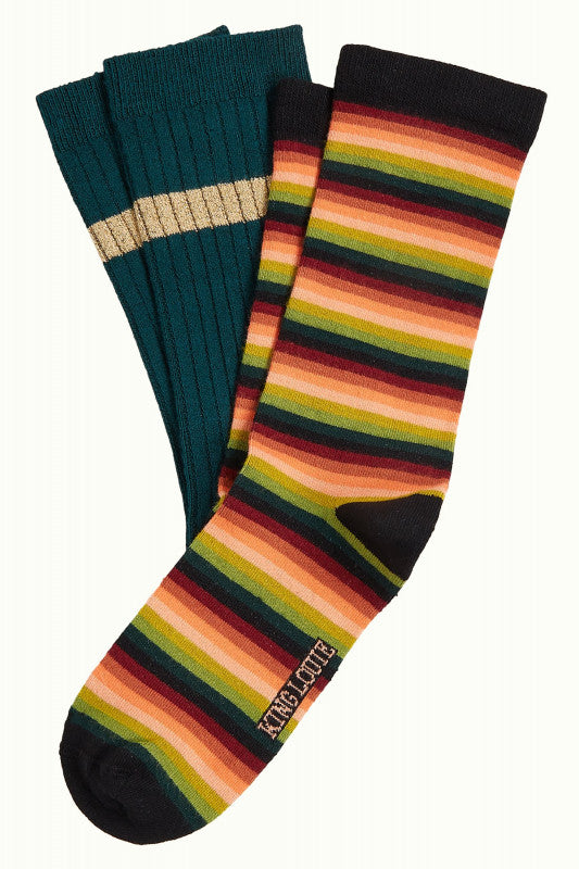 Socks 2-Pack Mimmi Stripe 200 Pine Green