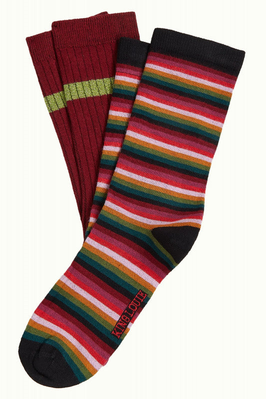 Socks 2-Pack Mimmi Stripe 622 Cabernet Red