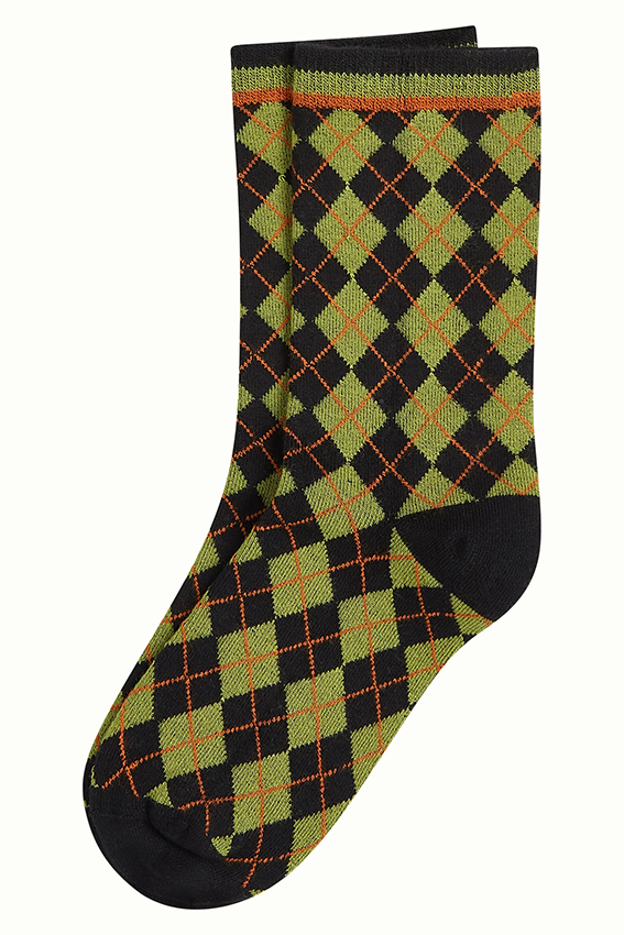 King Louie Argyle 261 sokken in houtgroen met ruitpatroon