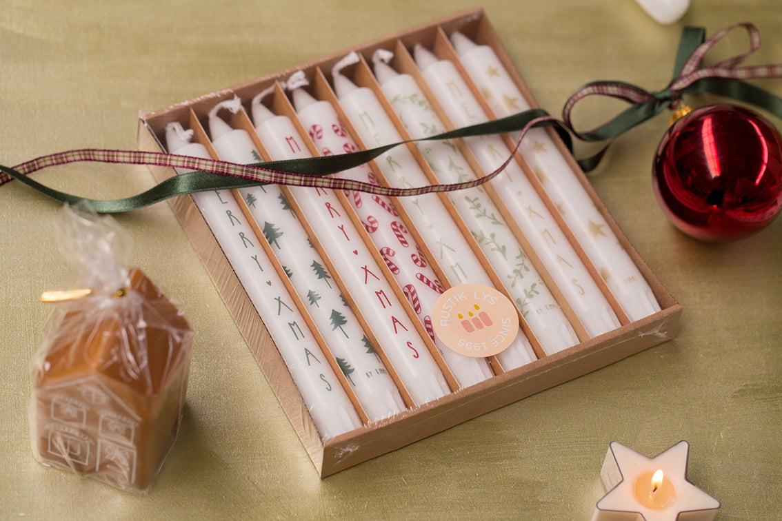 Stearine dinerkaarsen Giftbox Merry X-mas - LEEF mode en accessoires