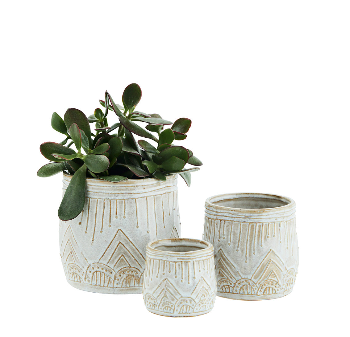 Stoneware Flower Pots Large D:15x13.5cm White, Natural - LEEF mode en accessoires
