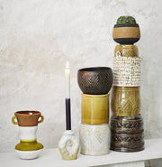 Stoneware Flower Pots Medium D:10x12cm Off white, brown - LEEF mode en accessoires