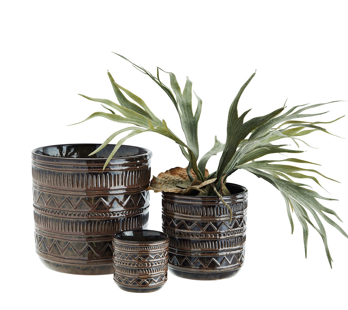 Stoneware Flower Pots Medium D:12x12cm Brownie - LEEF mode en accessoires