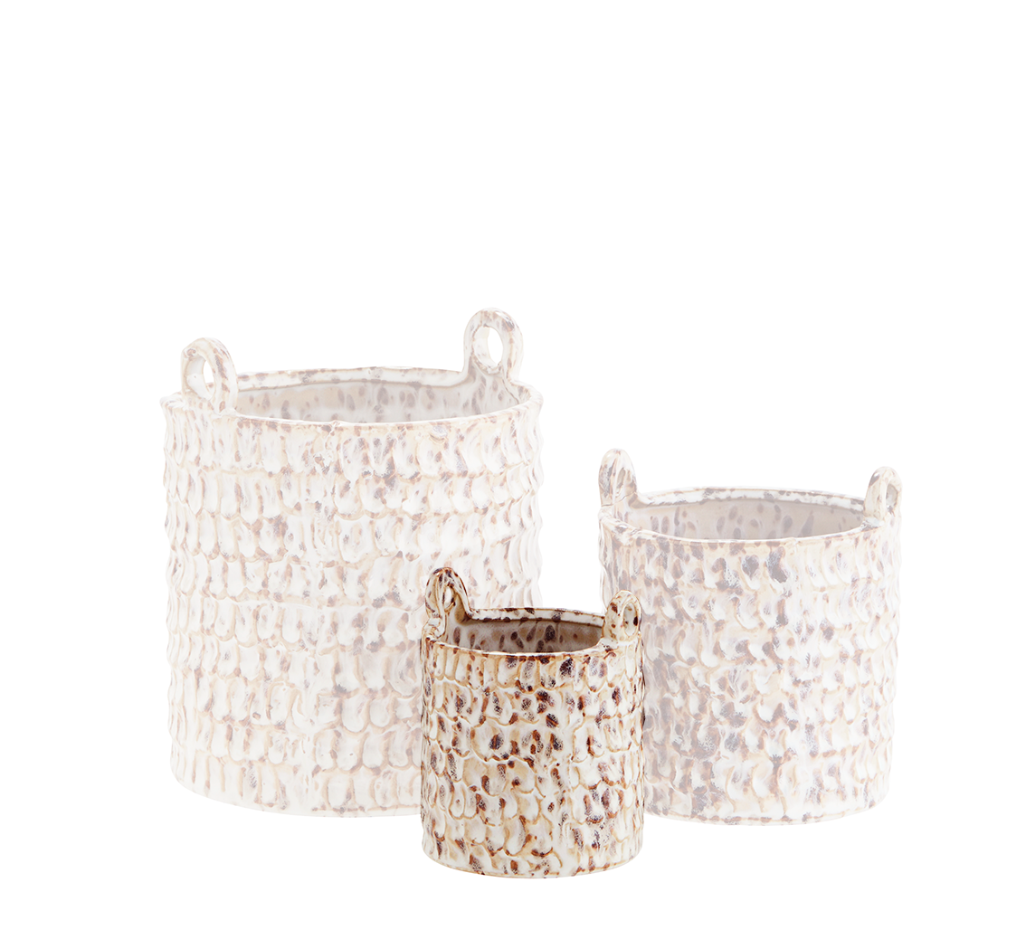 Stoneware Flower Pots Small D:7.5x9.5 Off white, brown - LEEF mode en accessoires