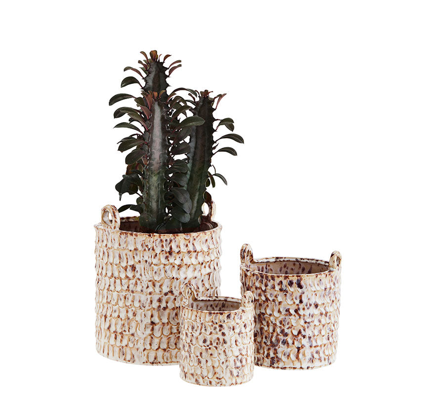 Stoneware Flower Pots Small D:7.5x9.5 Off white, brown - LEEF mode en accessoires