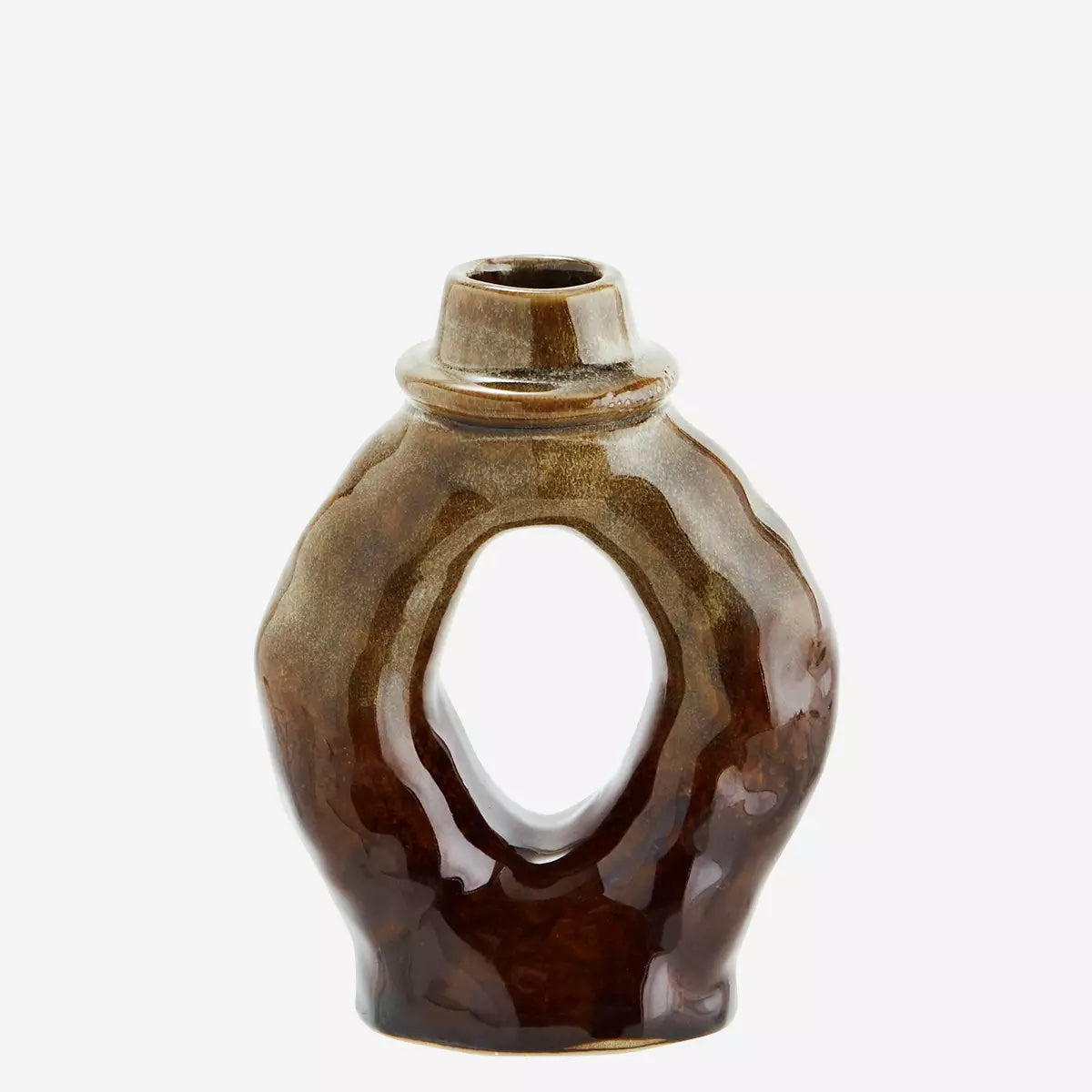 Stoneware Vase 11x6x15cm Brown, Greige - LEEF mode en accessoires