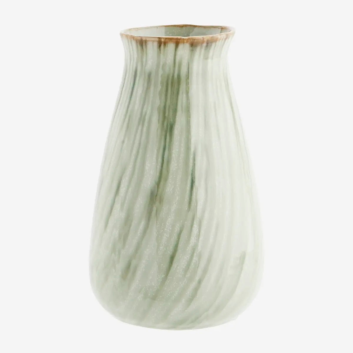 Striped stoneware vase green, off white