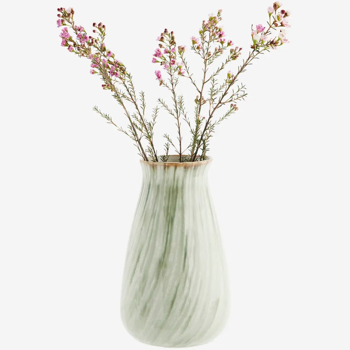 Striped stoneware vase green, off white