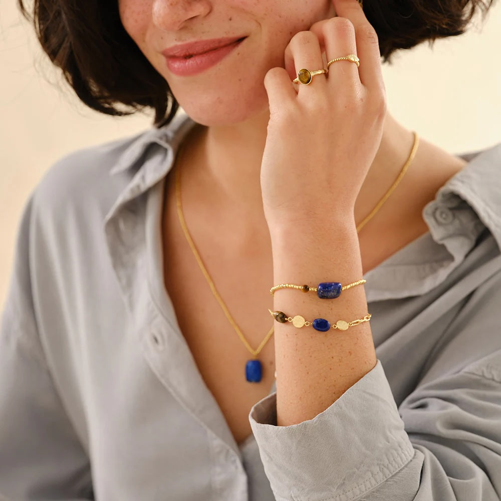 Surprise Lapis Lazuli Tiger Eye Bracelet Gold Colored Lapis Lazuli