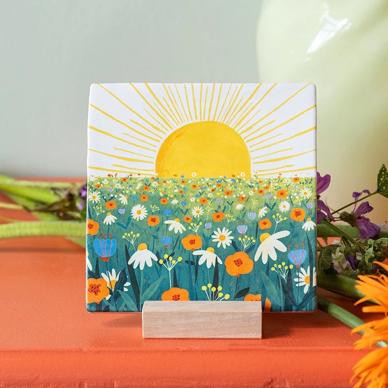 StoryTiles The Sun Will Shine On You M tegelkunstwerk van 13x13 cm met zon en kleurrijk tafereel