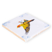 StoryTiles Travelling Bird 10x10 tegel met vliegende vogelillustratie in blauw en wit