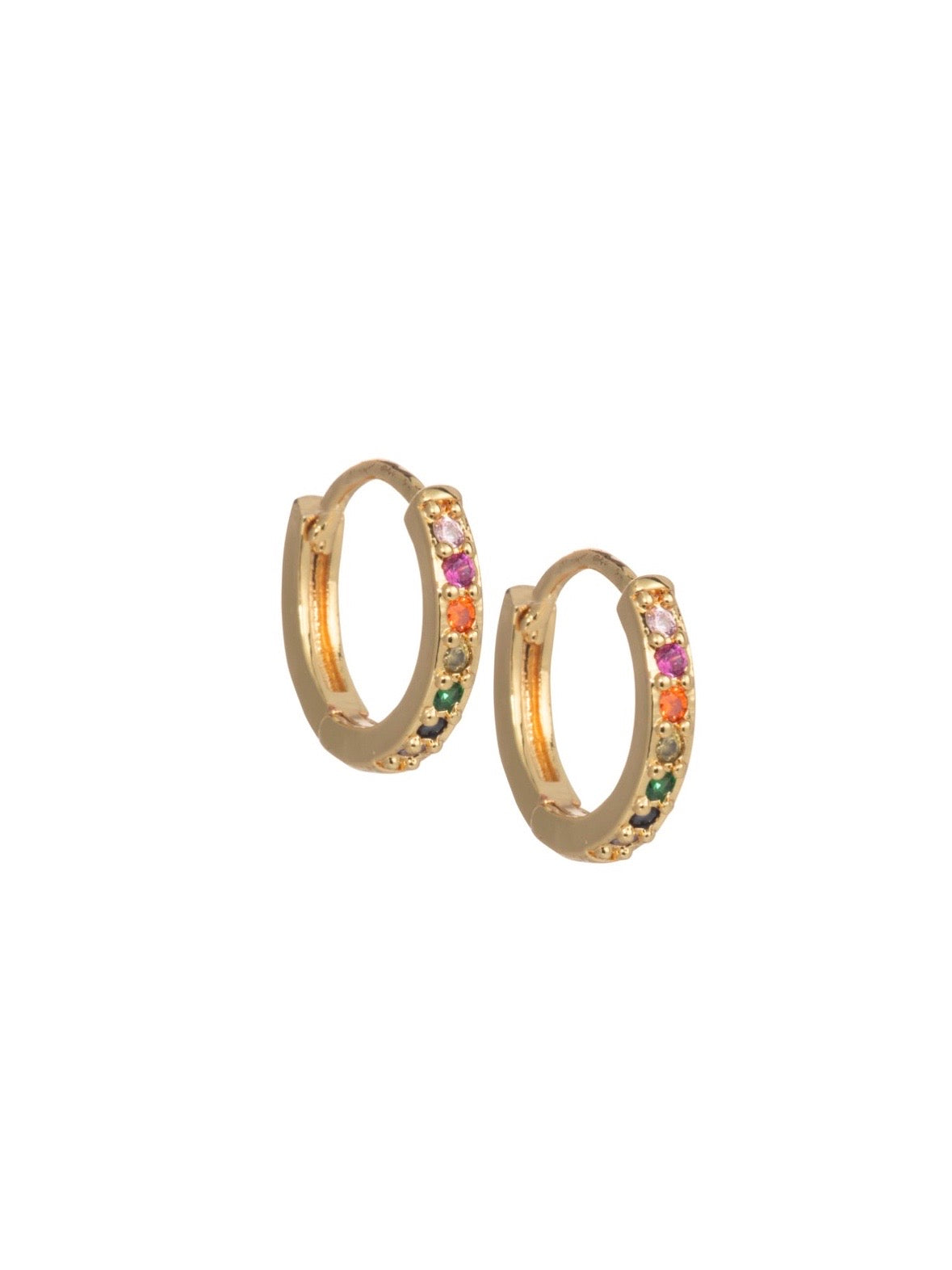 VERGULDE OORRINGETJES MET STRASS MULTICOLORI (1.5CM)            Multicolori