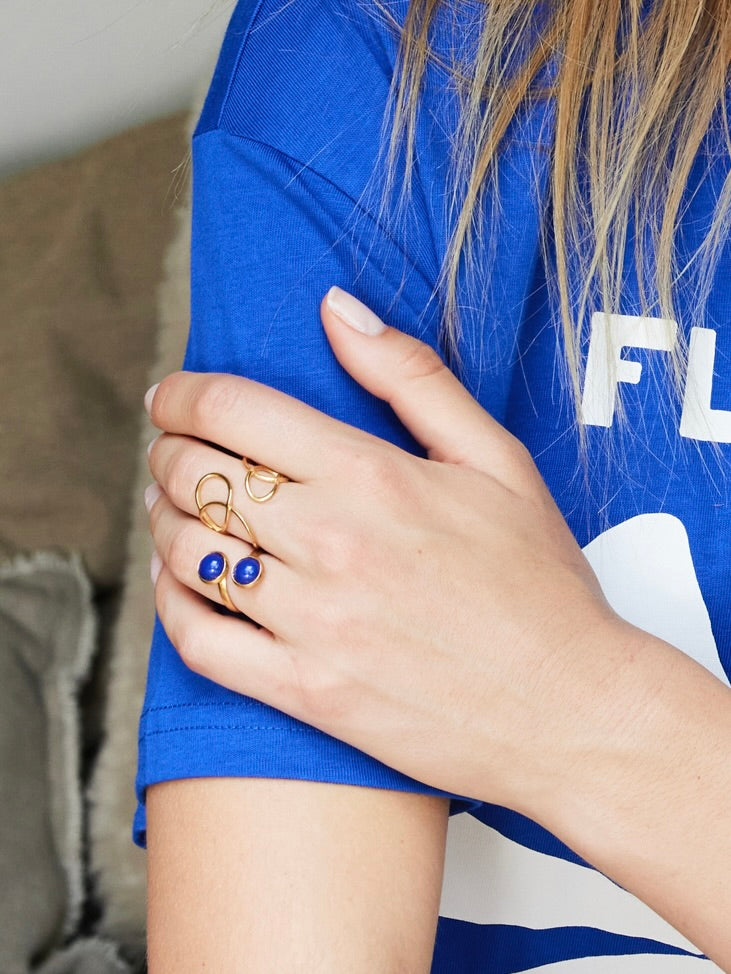 VERGULDE RING MET 2 GEMSTONES / MORE COLOURS blauw - LEEF mode en accessoires