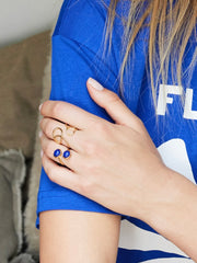 VERGULDE RING MET 2 GEMSTONES / MORE COLOURS blauw - LEEF mode en accessoires
