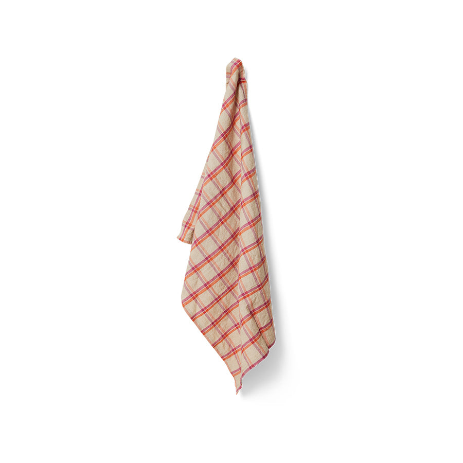 Vida Check Tea Towel Strawberry/Cream