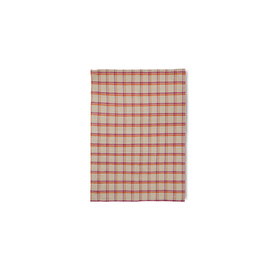 Vida Check Tea Towel Strawberry/Cream