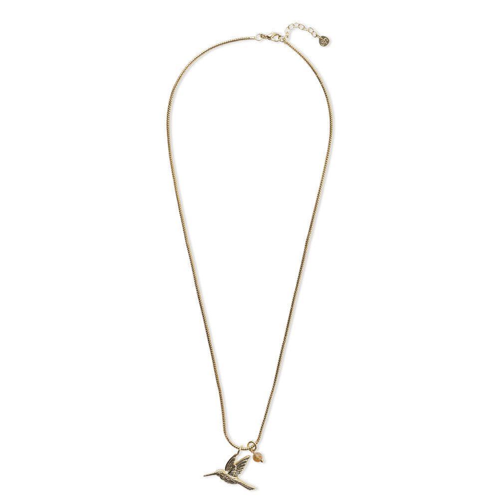 Gouden Wild Hummingbird Citrine ketting van a Beautiful Story met heldere citrien hanger en fijne ketting, elegante sieraden.