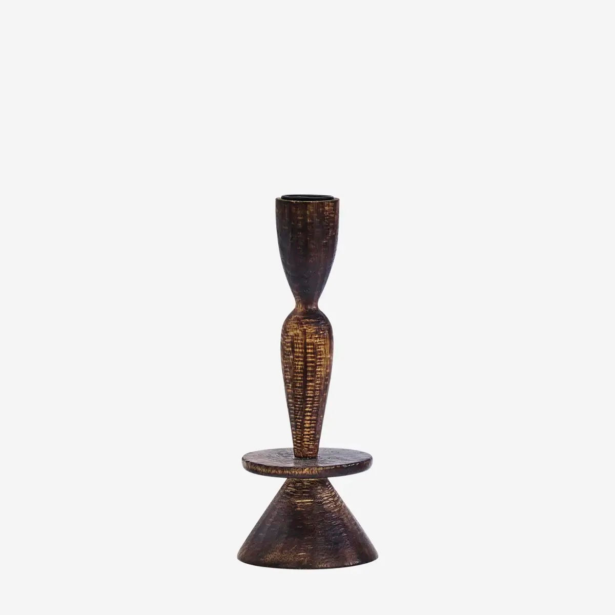 Wooden Candler Holder H:18cm Dark Naturel