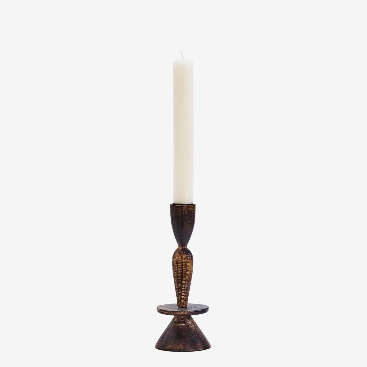 Wooden Candler Holder H:18cm Dark Naturel
