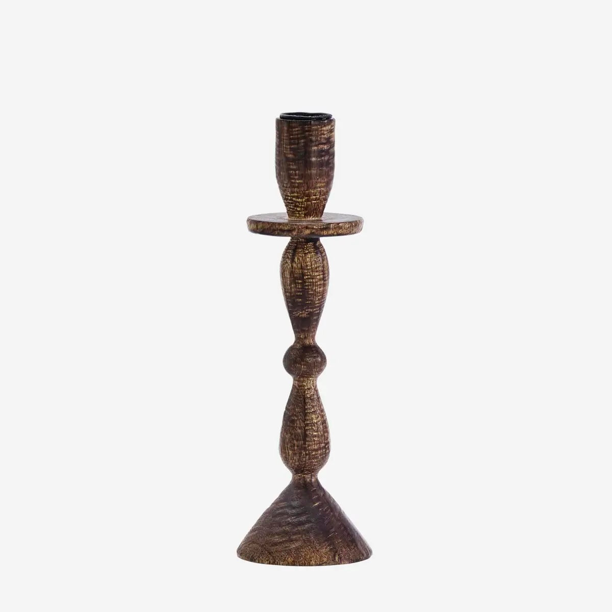 Wooden Candler Holder H:23cm Dark Naturel