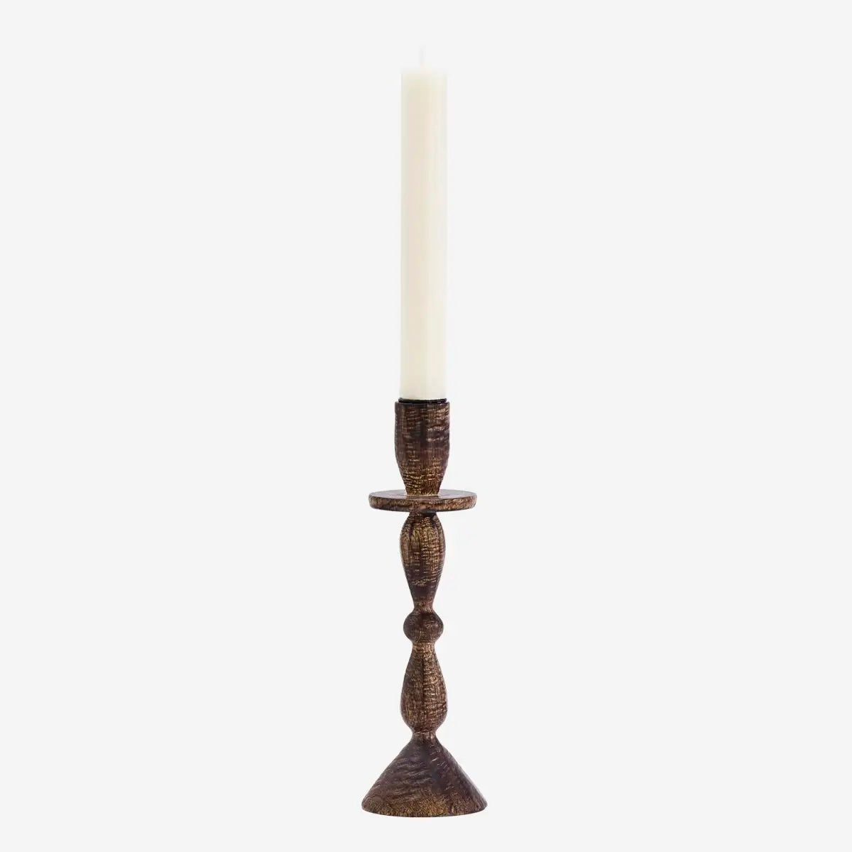 Wooden Candler Holder H:23cm Dark Naturel