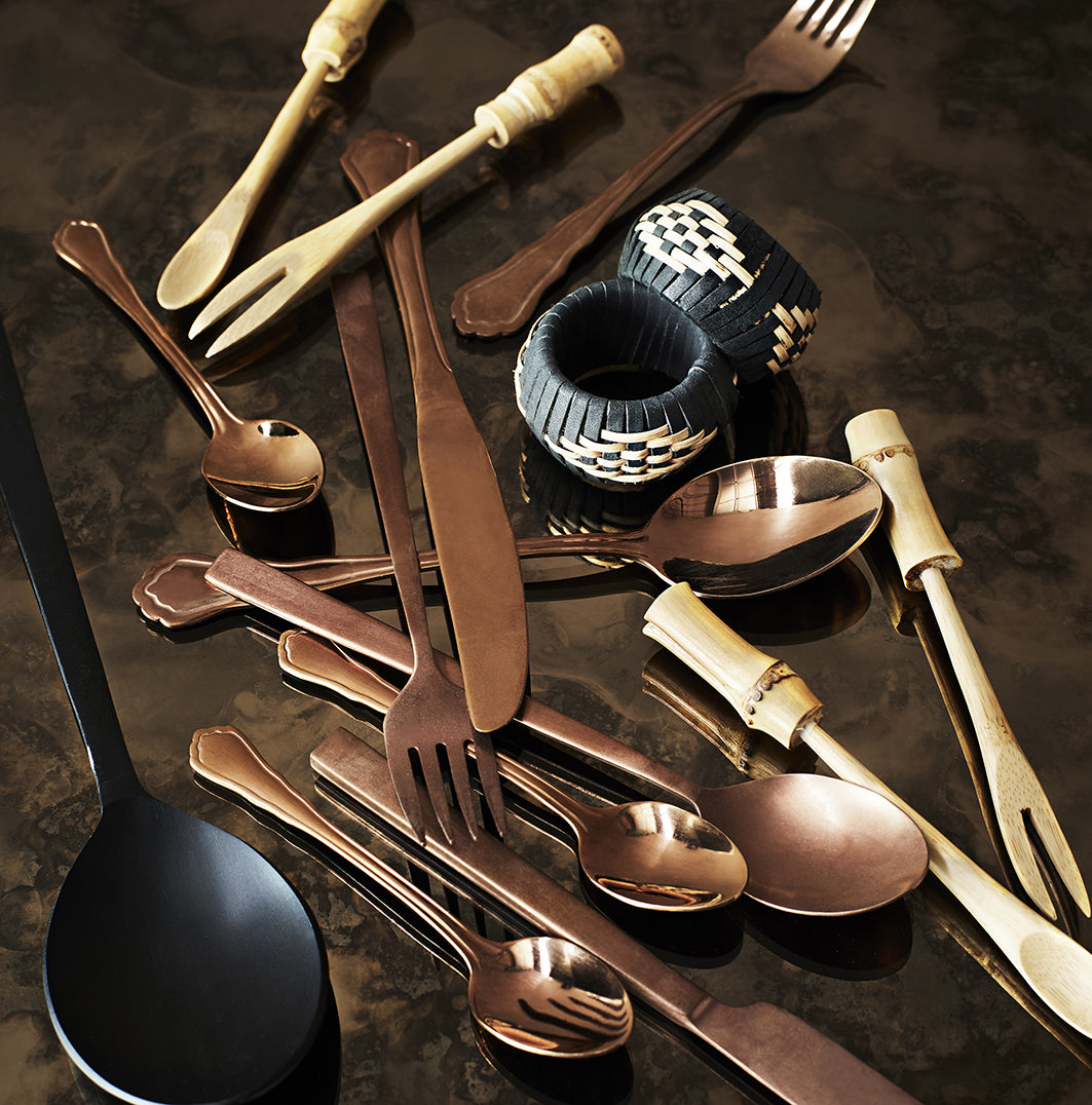 Bamboo spoon and fork Natural van Madam Stoltz te koop bij LEEF mode en accessoires Meppel