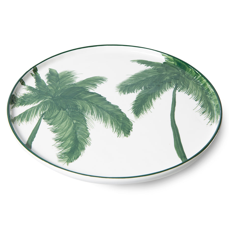 Bold & Basic Ceramics Porcelain Dinner Plate Palms Green van HKliving te koop bij LEEF mode en accessoires Meppel