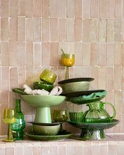 Ceramic Bowl on Base L Dripping Green van HKliving te koop bij LEEF mode en accessoires Meppel