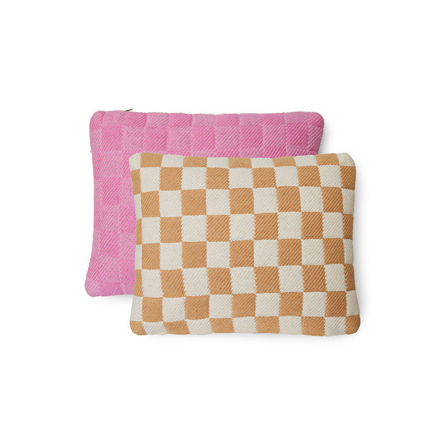 Checkered Woven Cushion Grapefruit - LEEF mode en accessoires