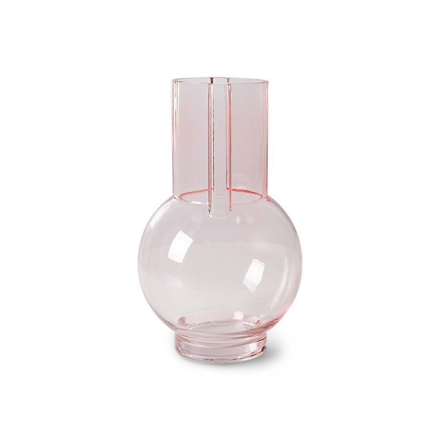 Glass vase pink transparant 10x10x23cm Pink transparant - LEEF mode en accessoires