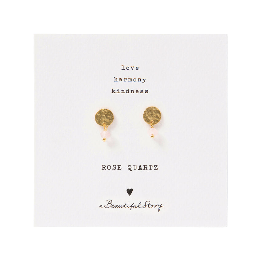 Mini Coin Rose Quartz Gold Earrings Rose quartz van a Beautiful Story te koop bij LEEF mode en accessoires Meppel