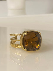 Ring met vierkante steen  bruin - LEEF mode en accessoires