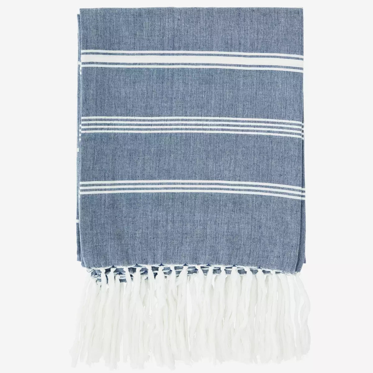 Striped cotton towel Blue/White/Silver Glitter van Madam Stoltz te koop bij LEEF mode en accessoires Meppel