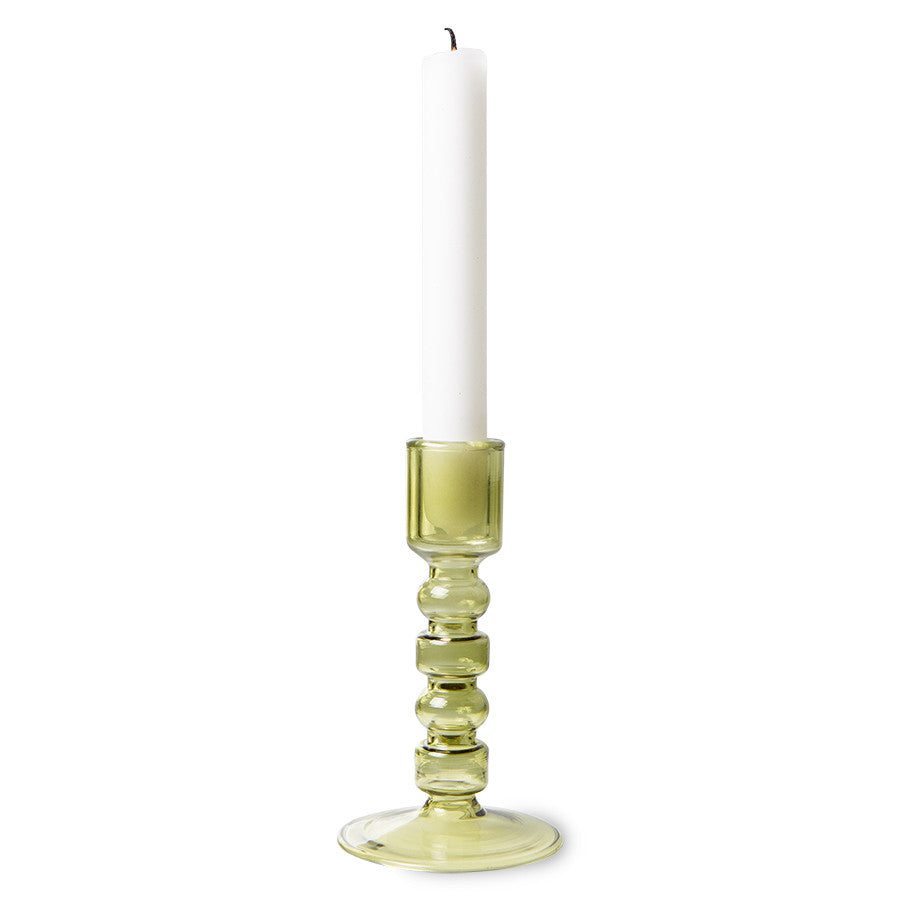 The Emeralds: Glass Candle Holder M Olive Green van HKliving te koop bij LEEF mode en accessoires Meppel