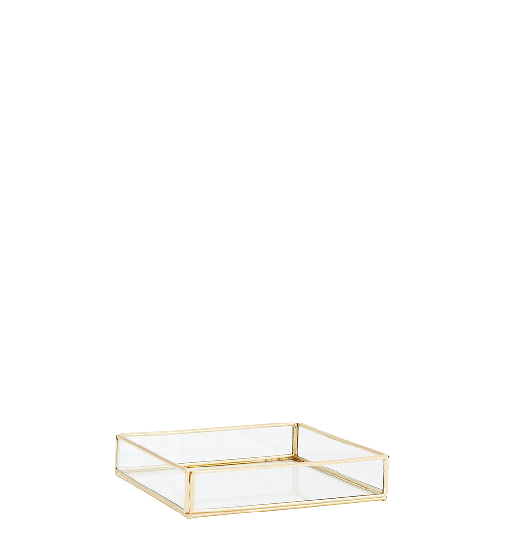 Tray Glas Goud 15x15x3 cm Glas/Goud van Madam Stoltz te koop bij LEEF mode en accessoires Meppel